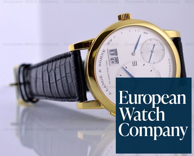 A. Lange and Sohne Lange 1 18K Yellow Gold Blue Hands Silver Dial 38.5MM Ref. 101.022