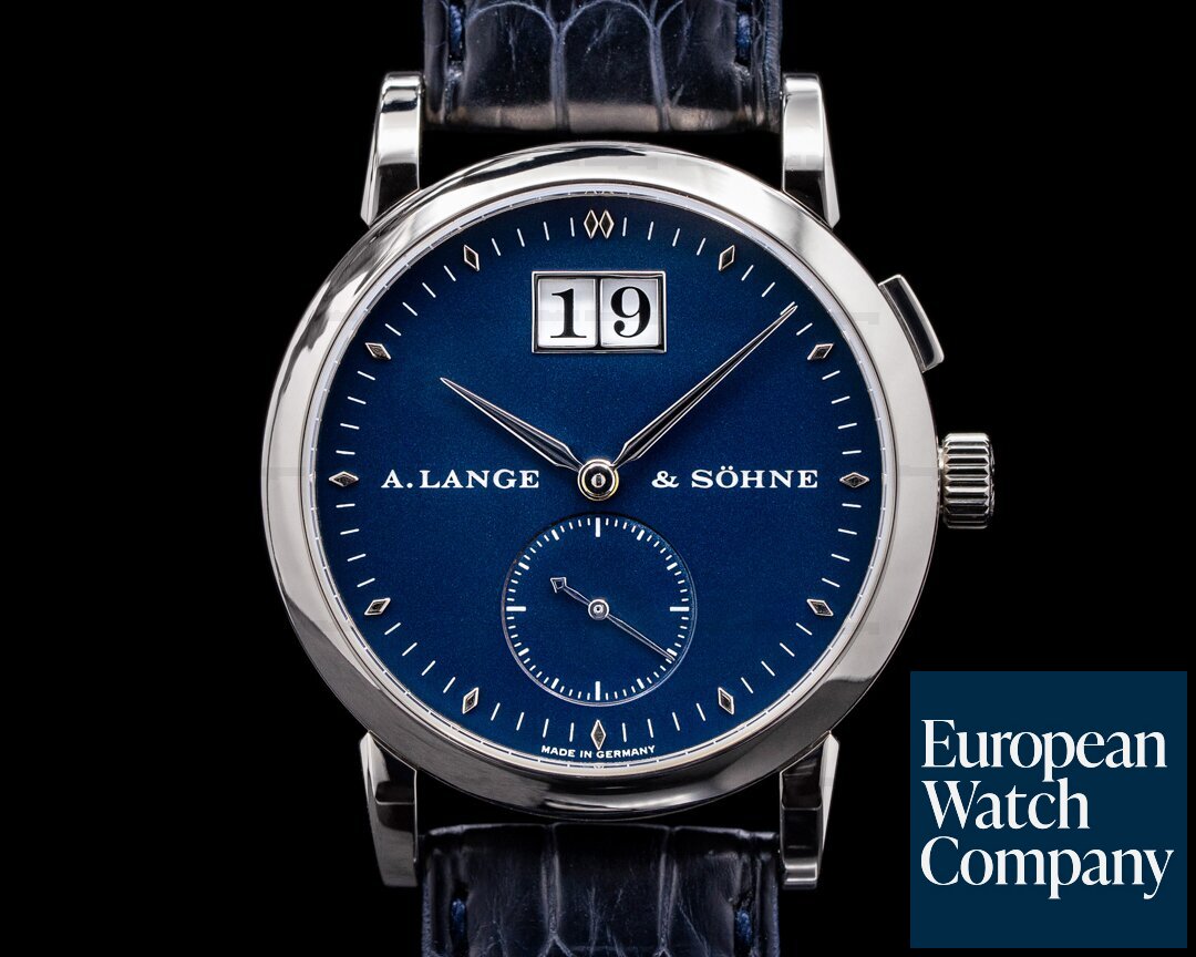 A. Lange and Sohne Saxonia 105.027 White Gold Blue Dial FULL SET RARE Ref. 105.027