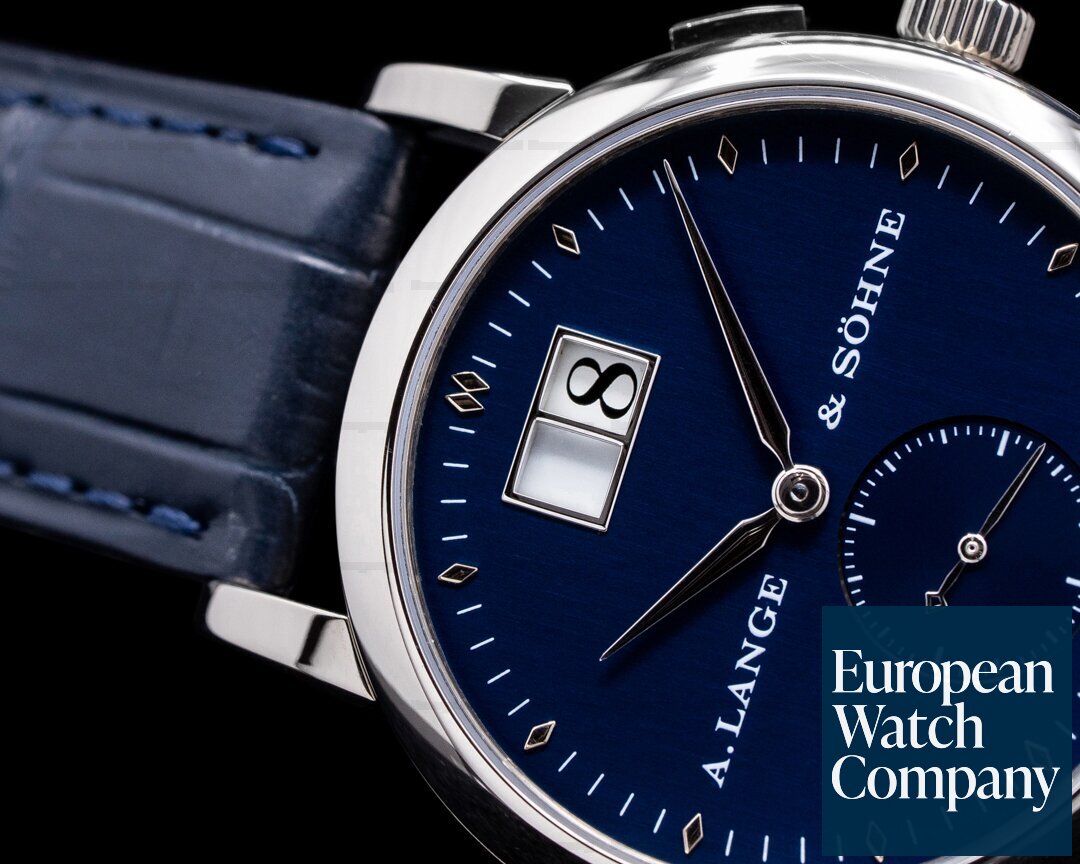 A. Lange and Sohne Saxonia 105.027 White Gold Blue Dial RARE Ref. 105.027