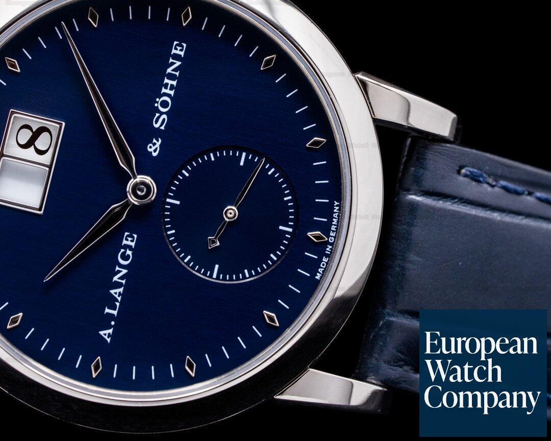 A. Lange and Sohne Saxonia 105.027 White Gold Blue Dial RARE Ref. 105.027
