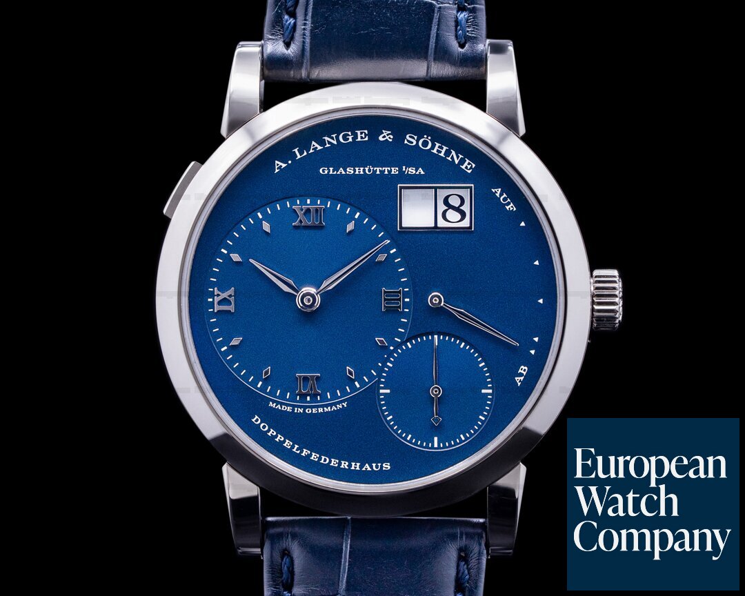 A. Lange and Sohne 191.028 Lange 1 191.028 Blue Dial 18k White Gold DISCONTINUED RARE
