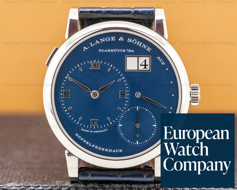 A. Lange and Sohne Lange 1 Blue Dial NEW MODEL 18k White Gold DISCONTINUED Ref. 191.028