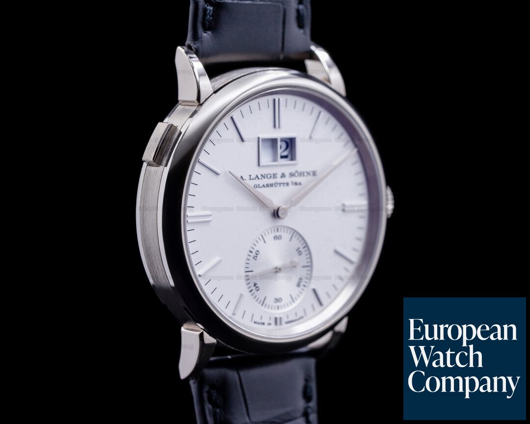 A. Lange and Sohne Saxonia Outsize Date Automatik 18K White Gold / Silver Dial Ref. 381.026