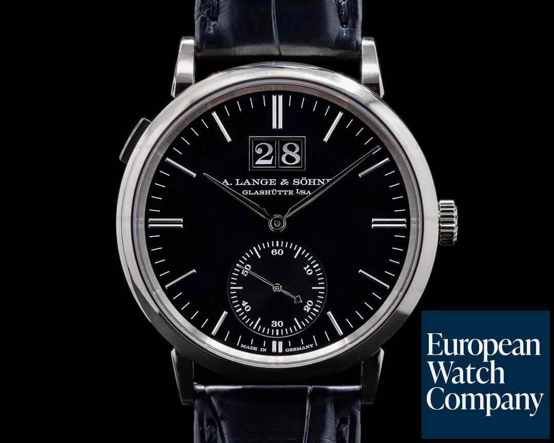 A. Lange and Sohne Saxonia 381.029 Outsize Date 18K White Gold / Black Dial Ref. 381.029