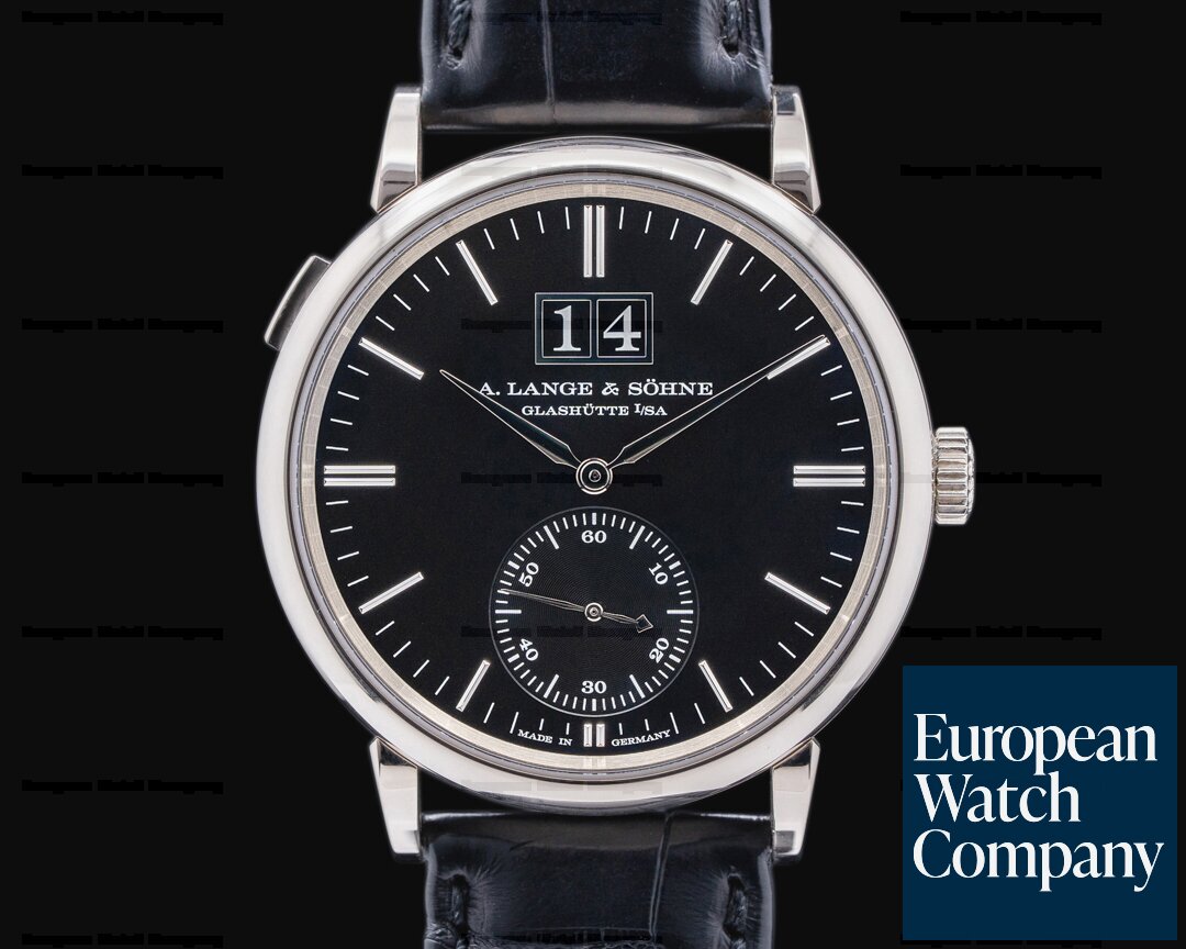 A. Lange and Sohne 381.029 Saxonia 381.029 Outsize Date 18K White Gold / Black Dial