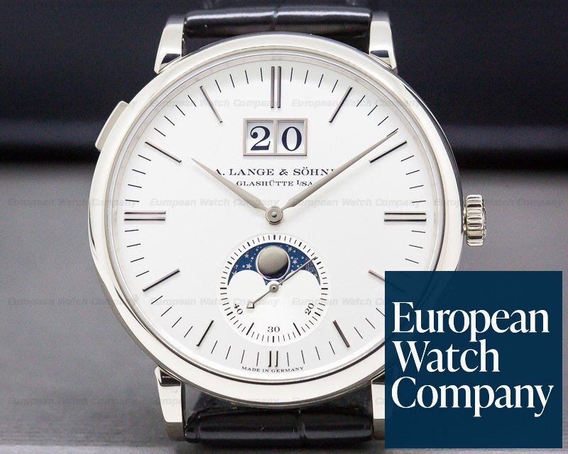 A. Lange and Sohne Saxonia Moon Phase Automatik 18K White Gold / Silver Dial Ref. 384.026