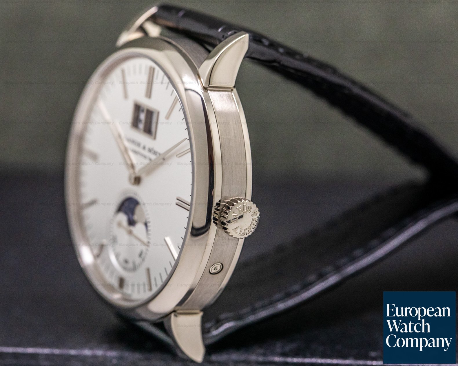 A. Lange and Sohne Saxonia Moon Phase Automatik 18K White Gold / Silver Dial Ref. 384.026