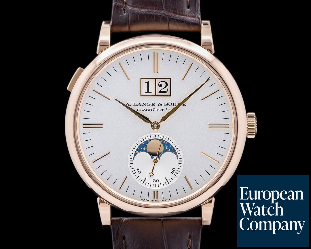 A. Lange and Sohne 384.032 Saxonia 384.032 Moon Phase Automatik 18K Rose Gold Silver Dial