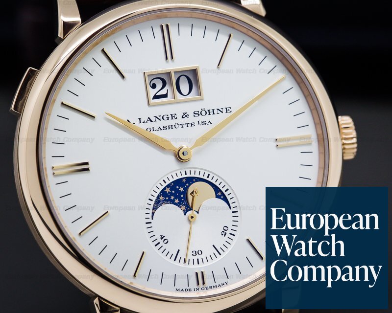 A. Lange and Sohne Saxonia Moon Phase Automatik 18K Rose Gold / Silver Dial Ref. 384.032