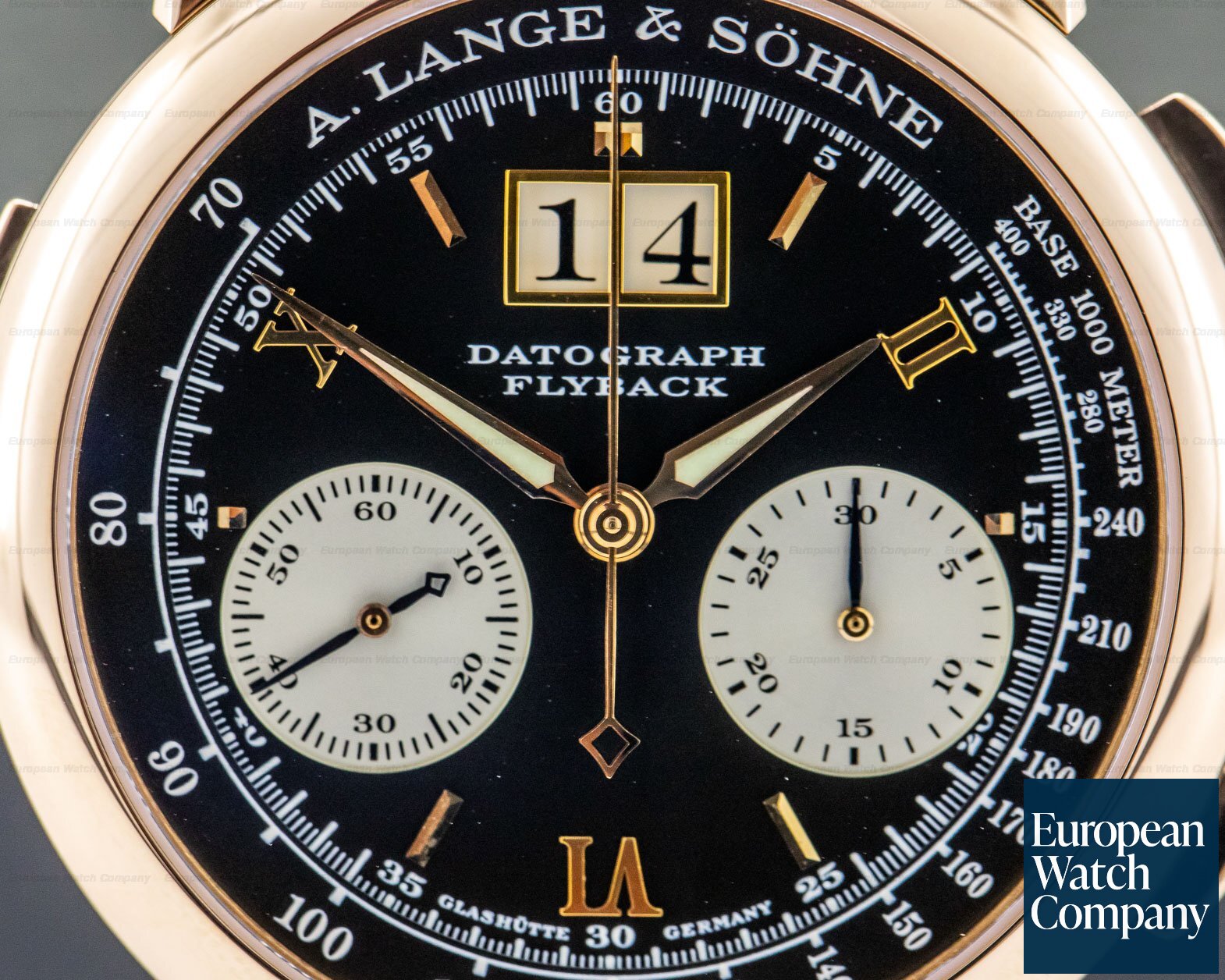 A. Lange and Sohne Datograph 18K Rose Gold Black Dial COMPLETE DUFOUR Ref. 403.031