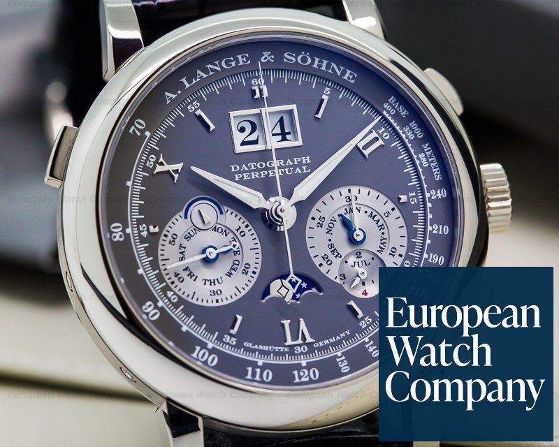 A. Lange and Sohne Datograph Perpetual Calendar Chronograph White Gold RARE Ref. 410.030