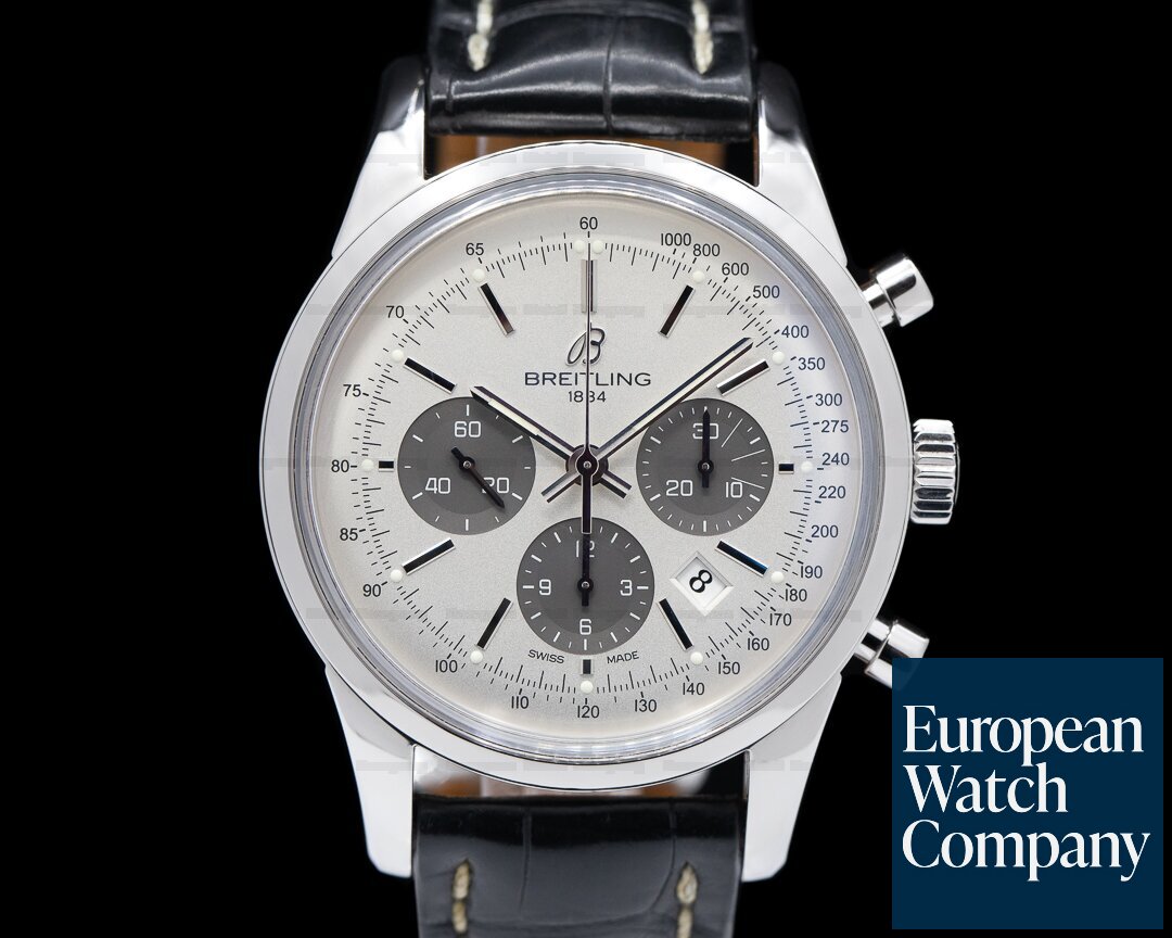 Breitling Transocean Chronograph SS/Strap Silver Dial Ref. AB015212/G724