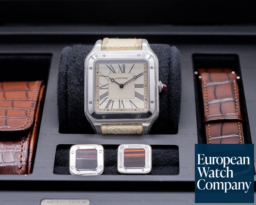 Cartier Santos Dumont XL La Demoiselle Platinum LIMITED / Matching Cuff Links Ref. WGSA0036