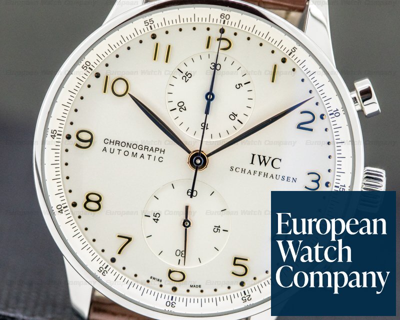 IWC Portuguese Chronograph Silver Dial Gold Numerals SS Ref. IW371401