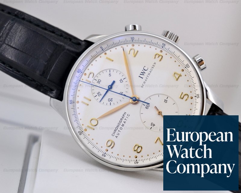 IWC IW371445 Portuguese Chronograph SS Silver Dial / Gold Numerals 