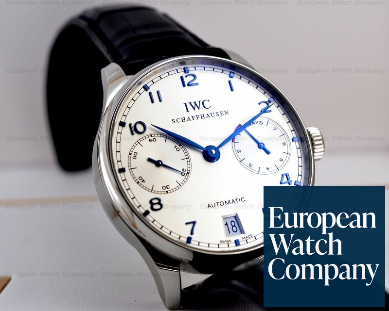 IWC IW500107 Portuguese 7 Day SS / Blue Numerals 