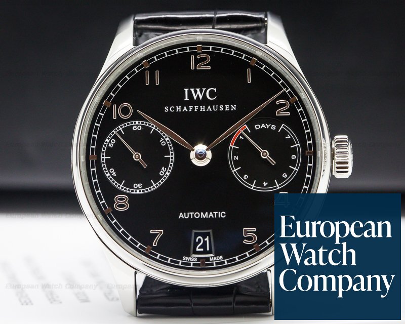IWC Portuguese 7 Day Automatic SS Black Dial Ref. IW500109