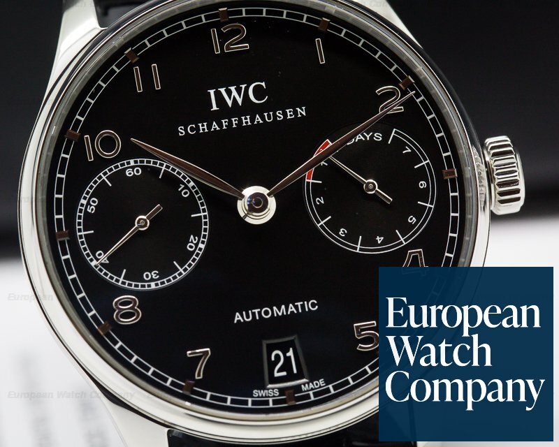 IWC Portuguese 7 Day Automatic SS Black Dial Ref. IW500109