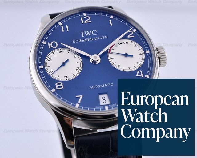 IWC Portuguese 7 Day Automatic Laureus Edition Blue Dial SS 42MM Ref. IW500112