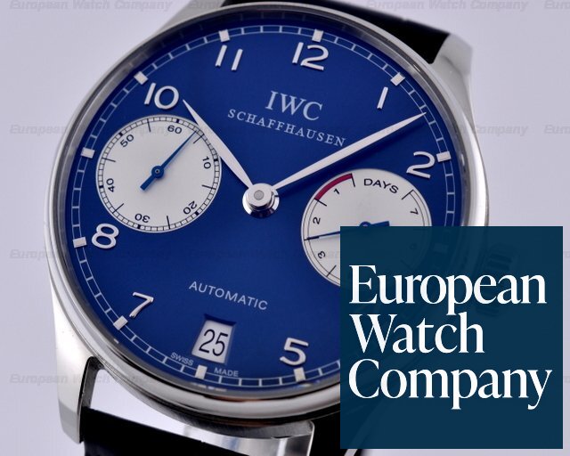 IWC Portuguese 7 Day Laureus Edition Limited Blue Dial SS Ref. IW500112