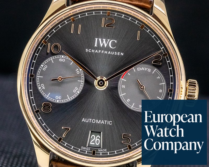 IWC Portuguese 7 Day Automatic 18k Rose Gold Slate Dial Rose Numerals Ref. IW500702