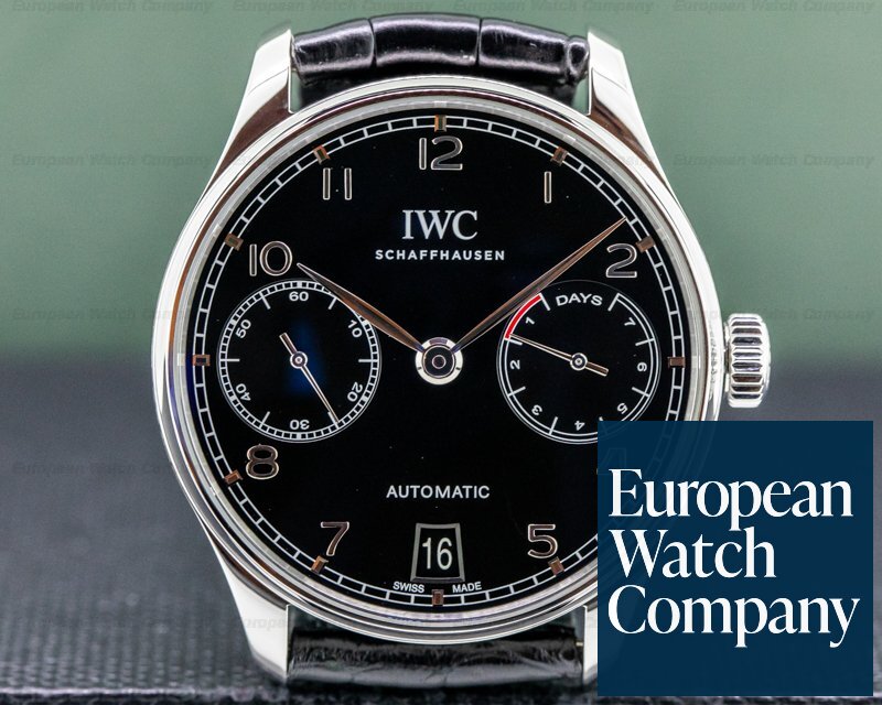 IWC Portuguese 7 Day Automatic SS Black Dial Silver Numerals Ref. IW500703