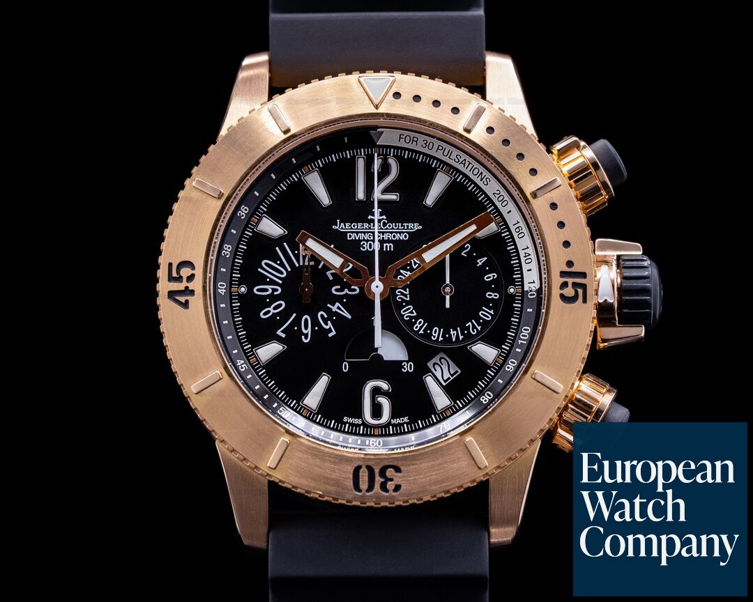 gemiddelde Pak om te zetten Glimlach Jaeger LeCoultre Q1862740 Master Compressor Diving Chronograph 18K Rose  Gold / Rubber Strap (41323) | European Watch Co.