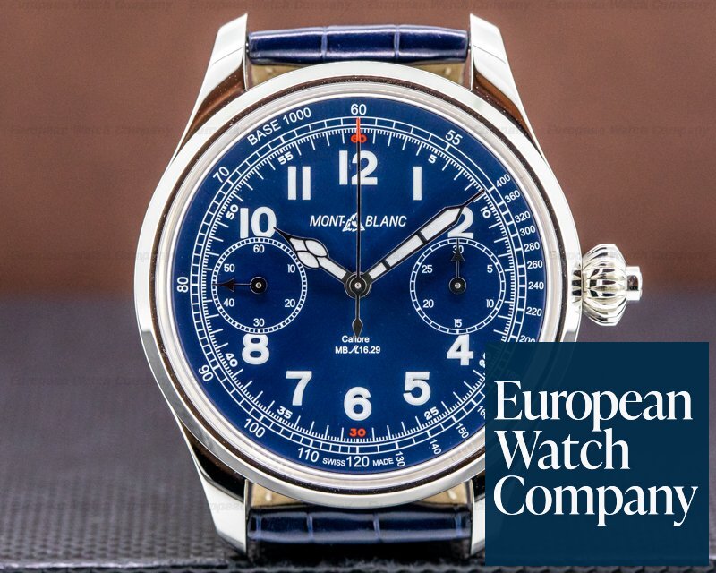 Montblanc 114086 1858 Monopusher Chronograph Tachymeter Blue Dial 