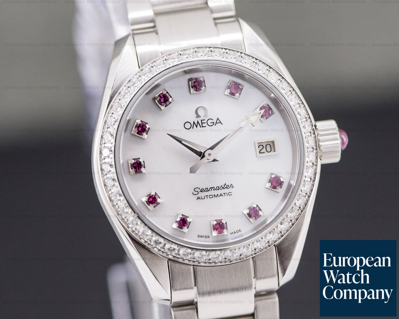 Omega Ladies Aqua Terra Automatic Mother of Pearl and Ruby Dial Ref. 2565.78.00