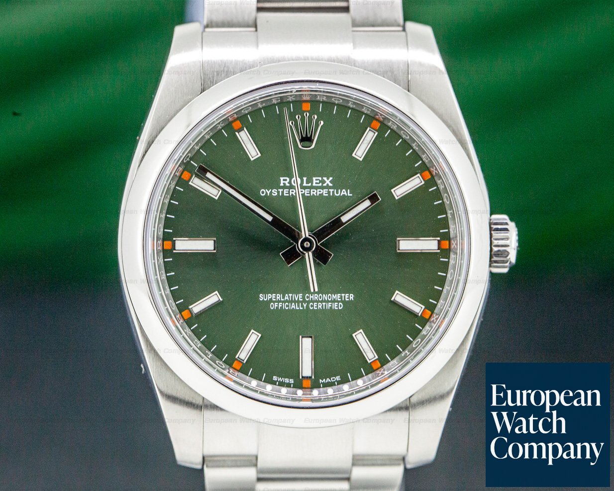 Rolex Oyster Perpetual Olive Green Dial SS Ref. 114200