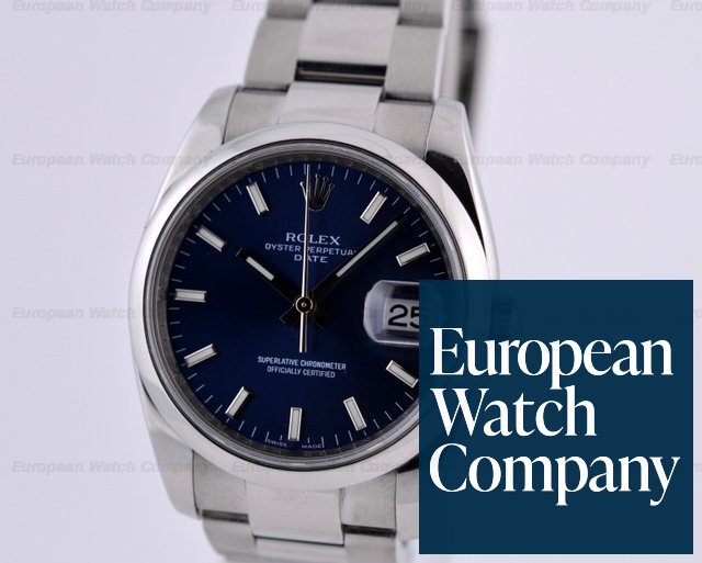 Rolex Oyster Perpetual Date Blue Dial SS Ref. 115200
