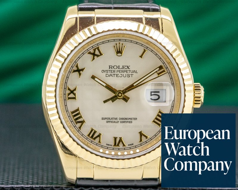 Rolex Datejust Yellow Gold / Alligator White Roman Dial Ref. 116138