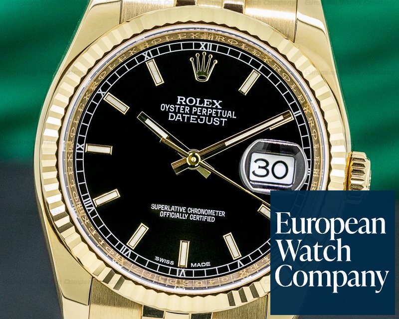 Rolex Datejust 36 Black Dial Solid Gold Watch 116238-0074