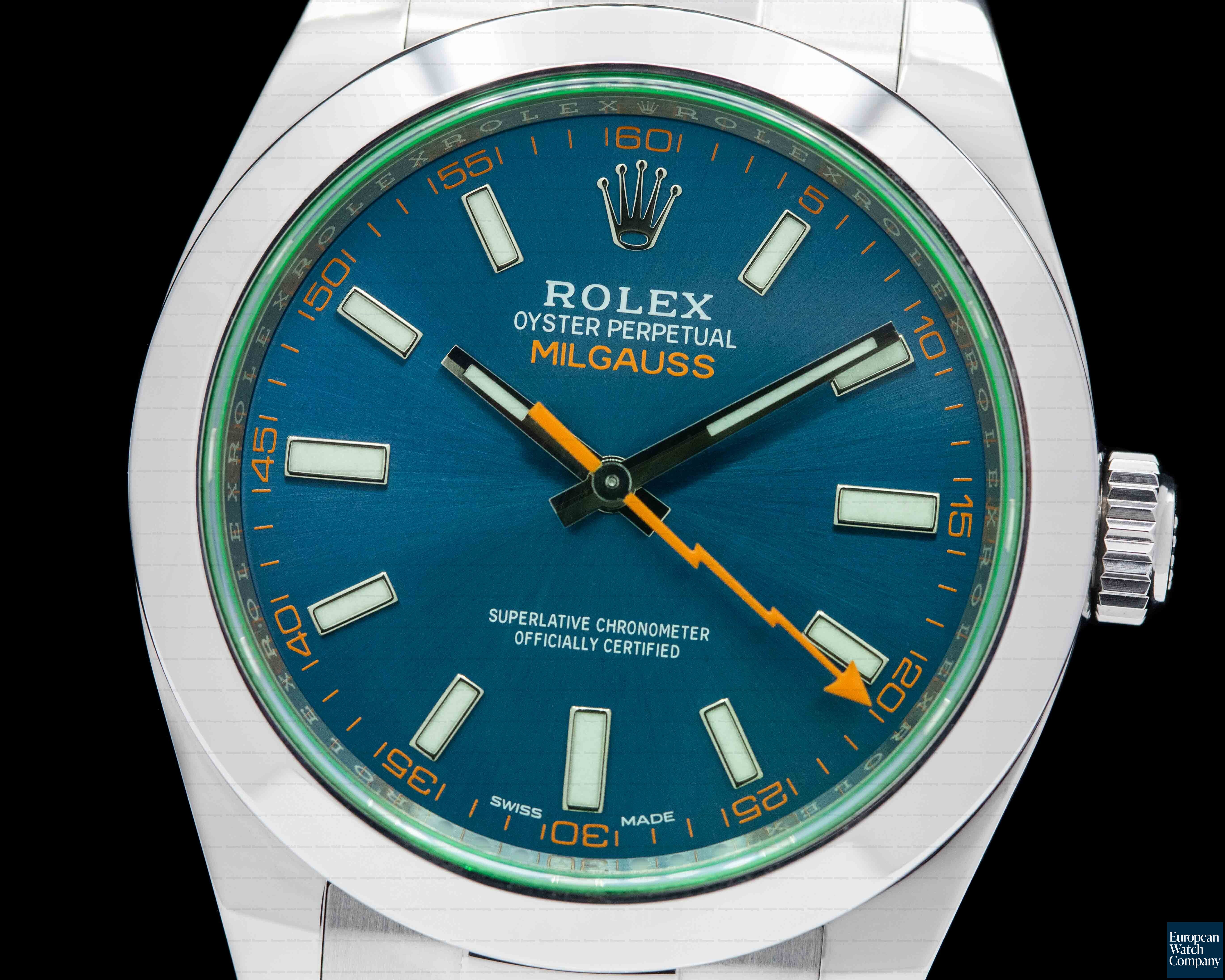 Rolex Milgauss SS Blue Dial Green Crystal Ref. 116400