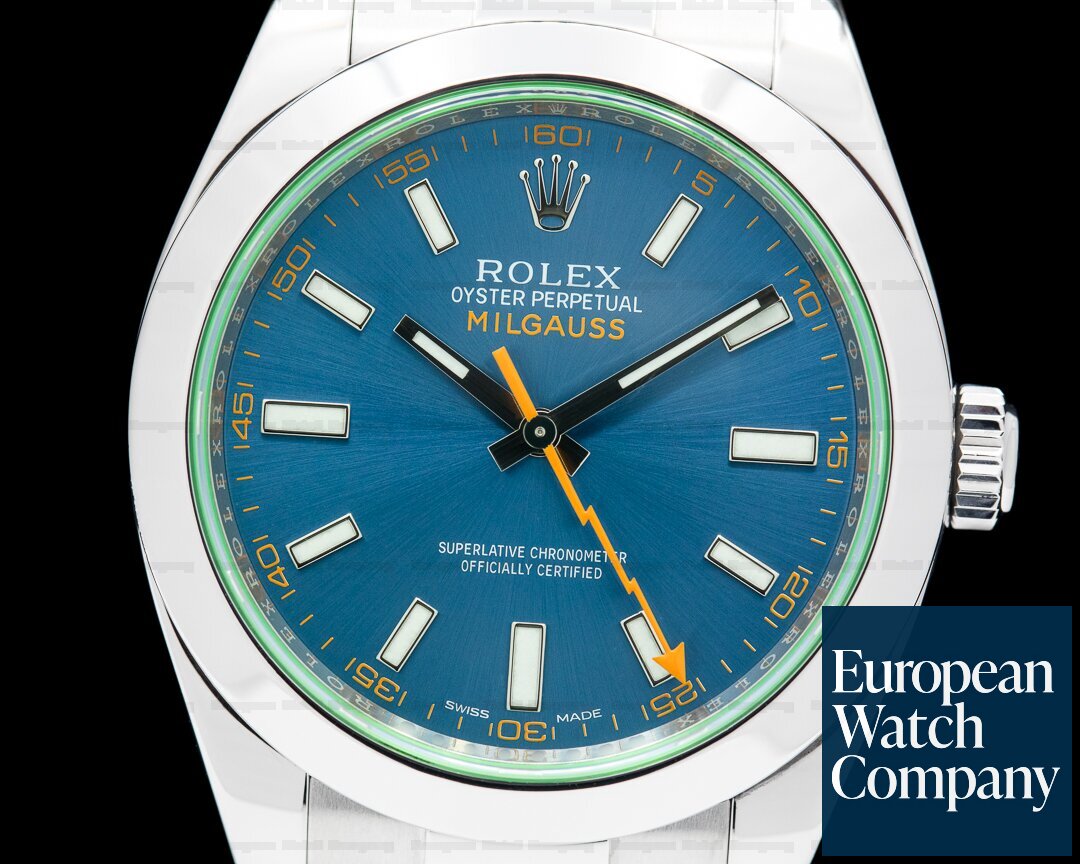 Rolex Milgauss Blue Dial Green Crystal 2017 Ref. 116400GV
