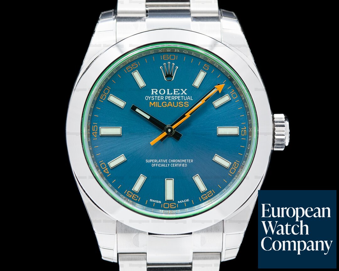 Rolex 116400GV Milgauss Blue Dial Green Crystal 2021 UNWORN