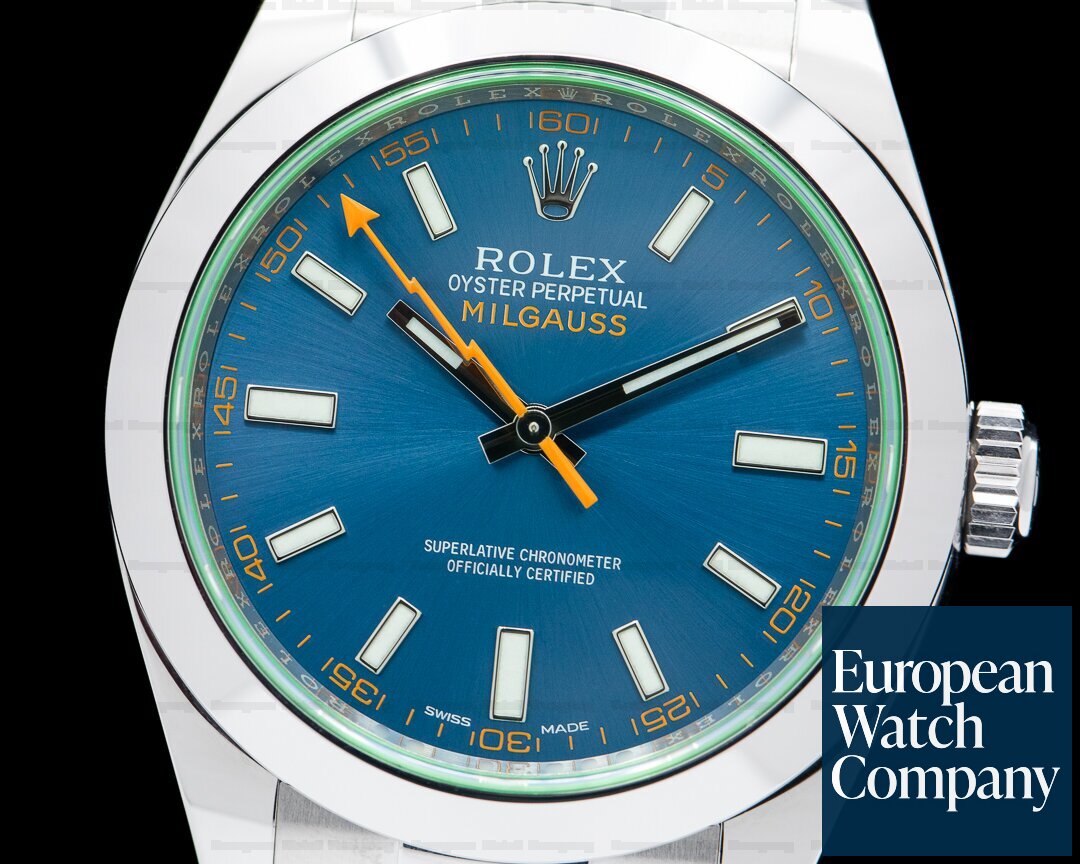 Rolex Milgauss Blue Dial Green Crystal Ref. 116400GV