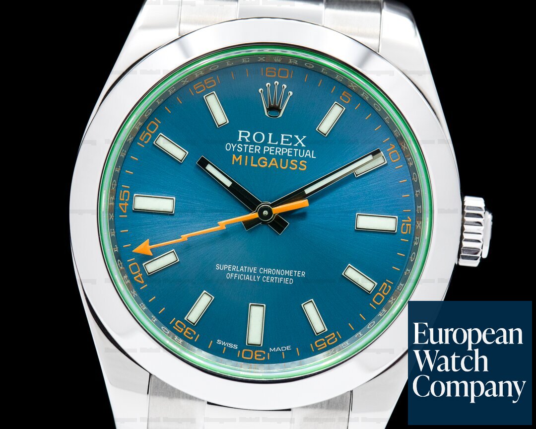 Rolex Milgauss Blue Dial Green Crystal Ref. 116400GV
