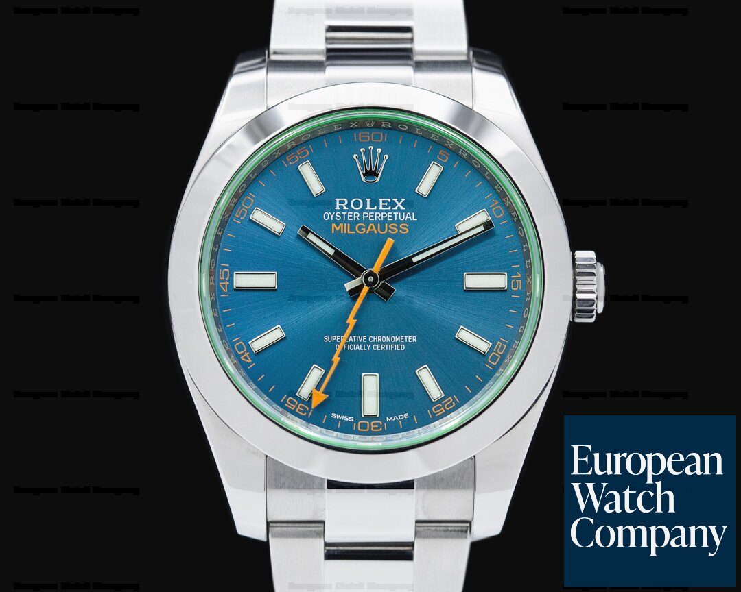 Rolex 116400GV Milgauss Blue Dial Green Crystal
