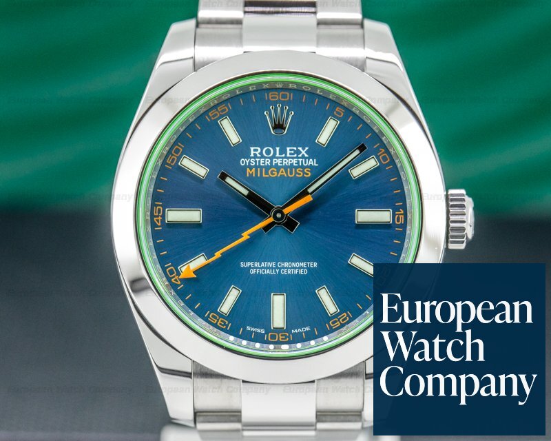 Rolex Milgauss SS Blue Dial Green Crystal Ref. 116400V