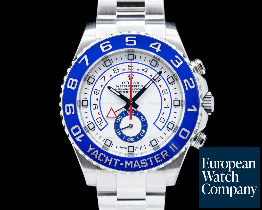Rolex Yacht-Master 2 44mm Stainless Steel Case Blue Ceramic Bezel White  Dial Oyster Bracelet Watch 116680