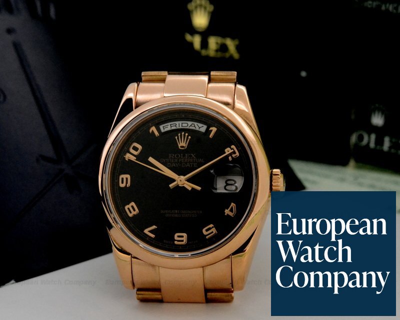 Rolex 118205 Day Date Oyster President Black Arabic Dial 18K Rose Gold