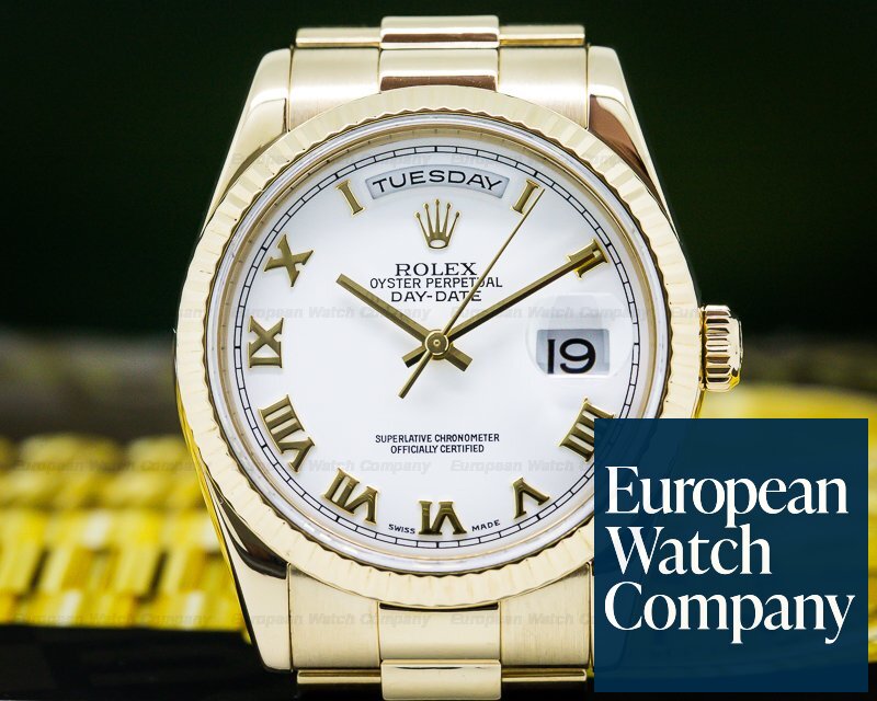 Rolex Day Date President White Roman Dial 18K Yellow Gold Ref. 118238