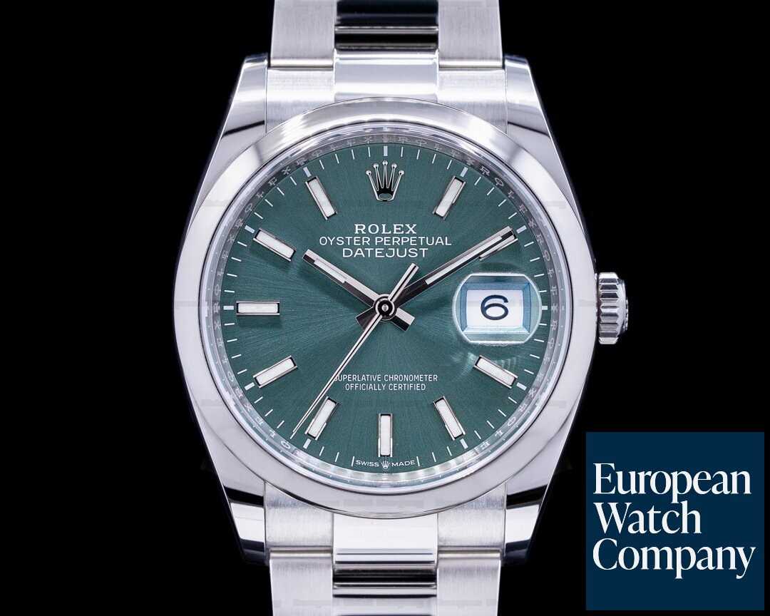 Rolex Datejust 126200 Mint Green Stick Dial / Oyster Bracelet 2022 UNWORN Ref. 126200