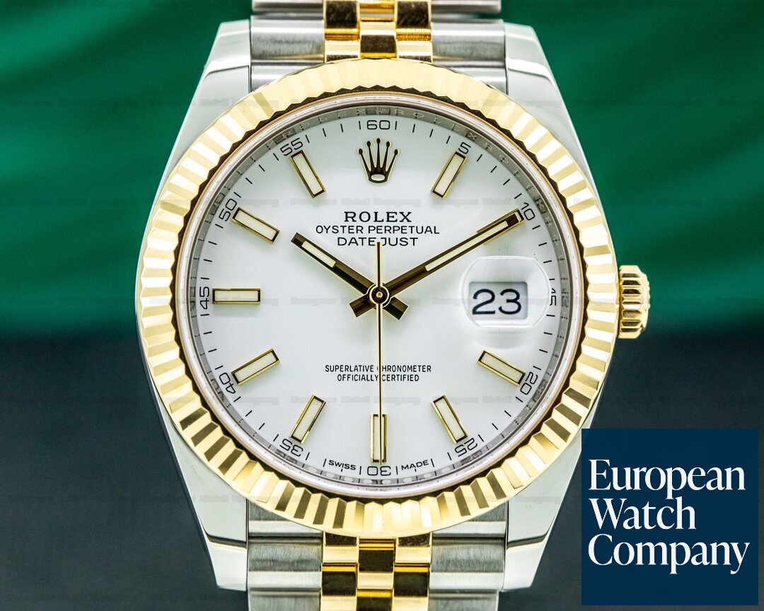 Rolex Datejust 41 NEW 2023 Two Tone Yellow Gold Silver Stick Dial Jubilee  Bracelet Fluted Bezel