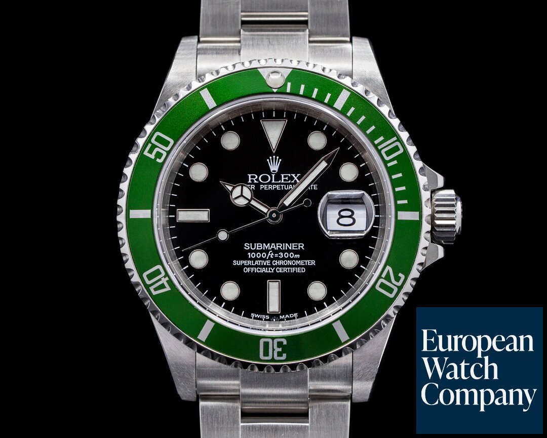 2004 Rolex Submariner 16610LV Kermit Flat Four Green Bezel 50th Anniversary Wristwatch with Box and Papers