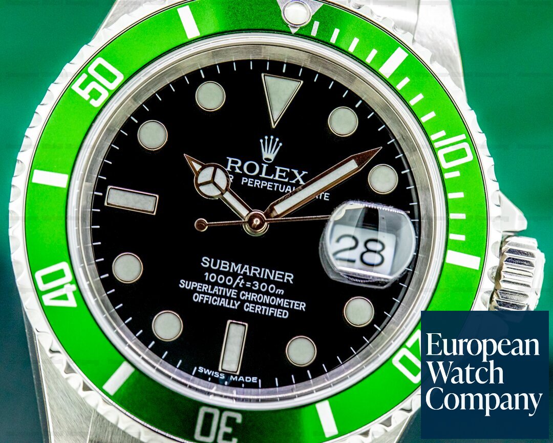 Rolex 16610LV Submariner 50th Anniversary SS Green Bezel (49505)
