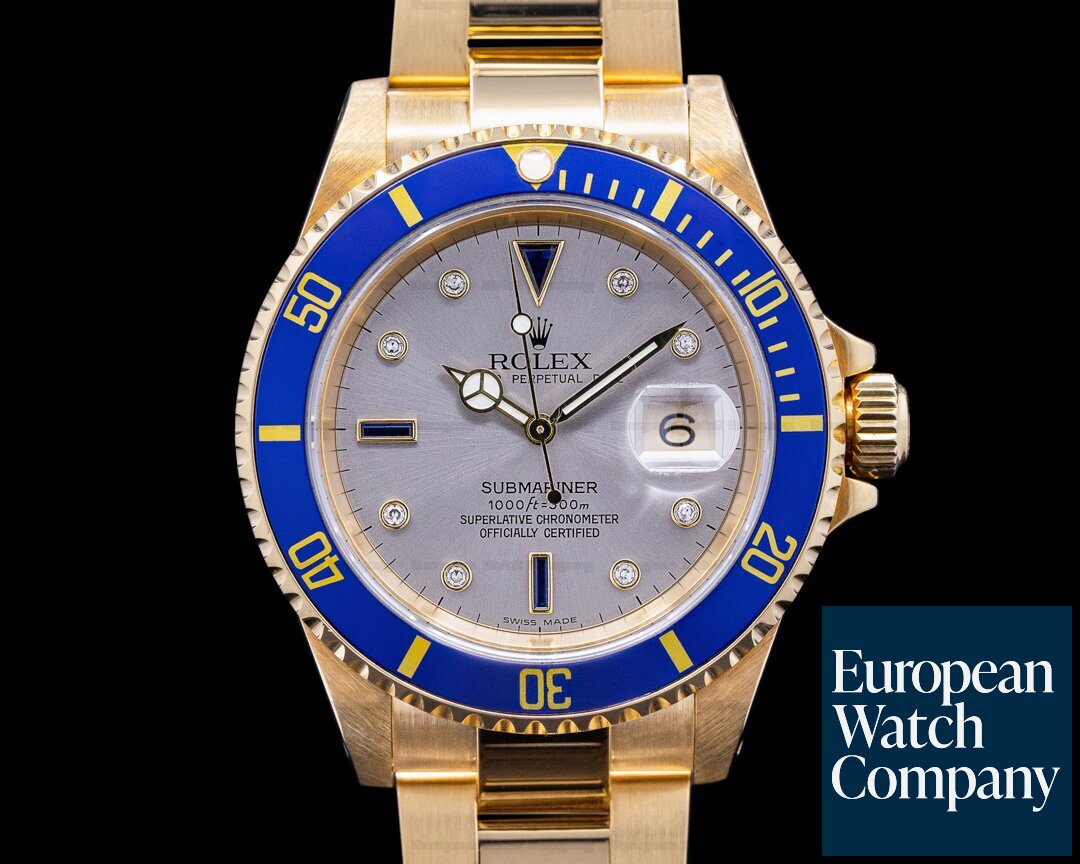 Rolex 16618 Submariner 18K Yellow Gold Serti RARE (44793) | European Watch Co.