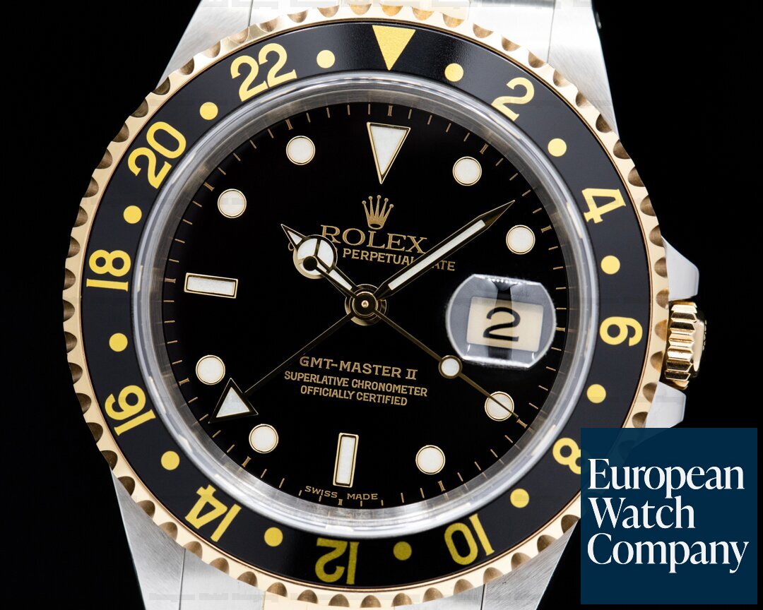 Rolex GMT Master II 18K / SS Black Dial FULL SET BOX AND PAPERS Ref. 16713