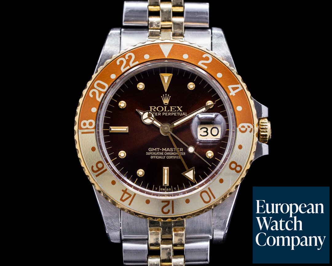 Rolex GMT Master Brown Nipple Dial Root Beer Bezel c. 1986 NICE BOX AND PAPE Ref. 16753